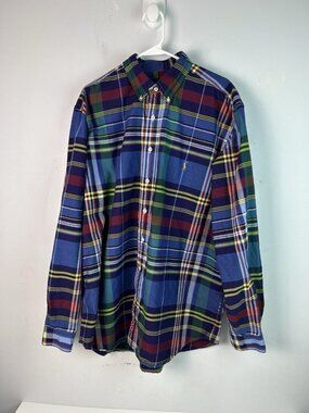 Polo Ralph Lauren Plaid  Madras Shirt Blue Multicolor Men’s XLt Tall Flesh Pony